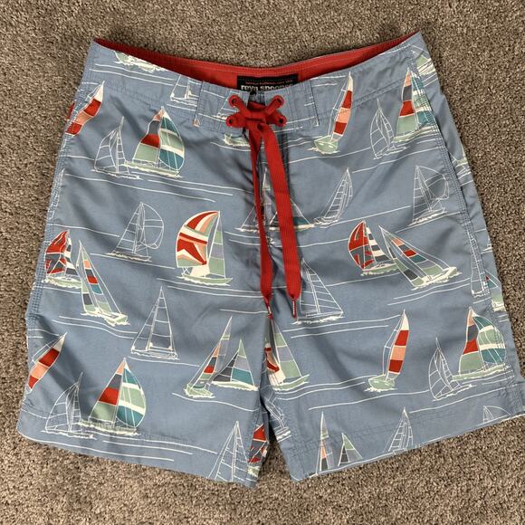 Reyn Spooner Board Shorts Mens 32 Baby Blue AOP Sailboat Schooner Print 7” Vaca - Picture 1 of 7